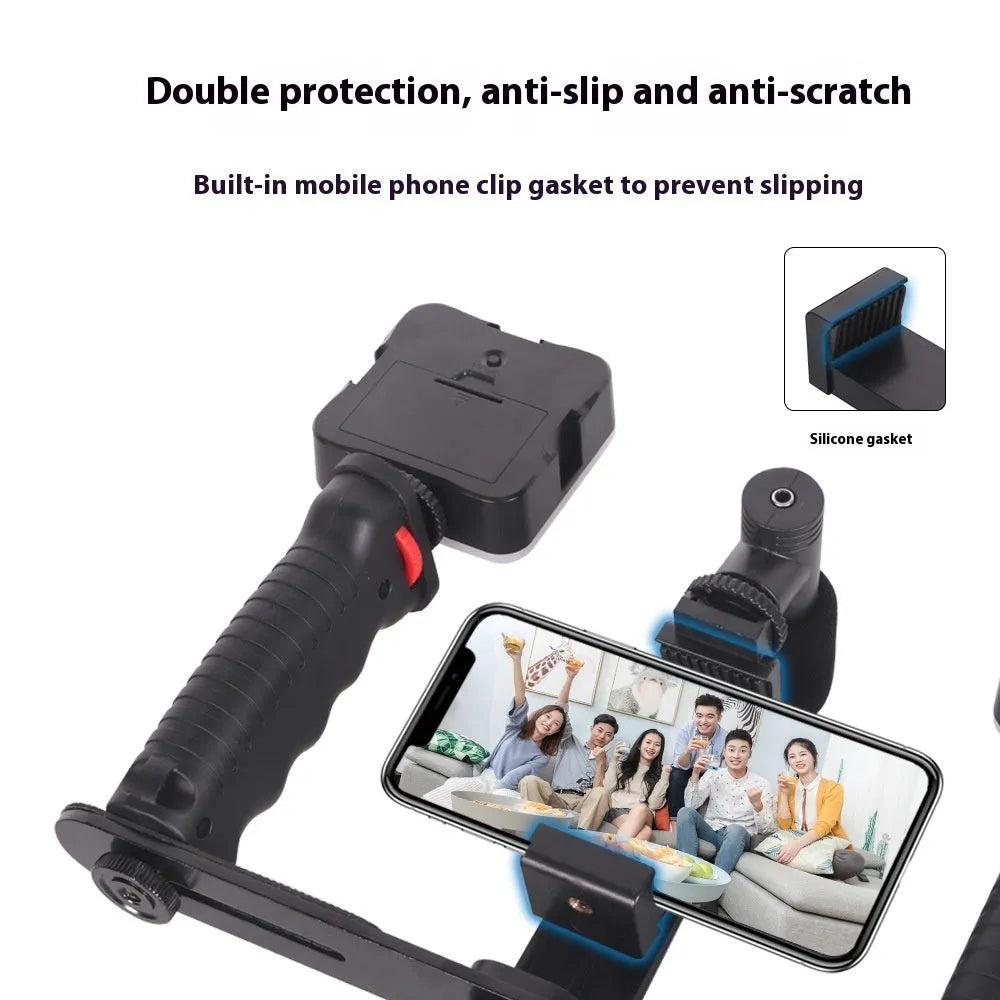 Handheld stabilizer revolving cloud platform bracket holding a mobile phone in rabbit cage frame