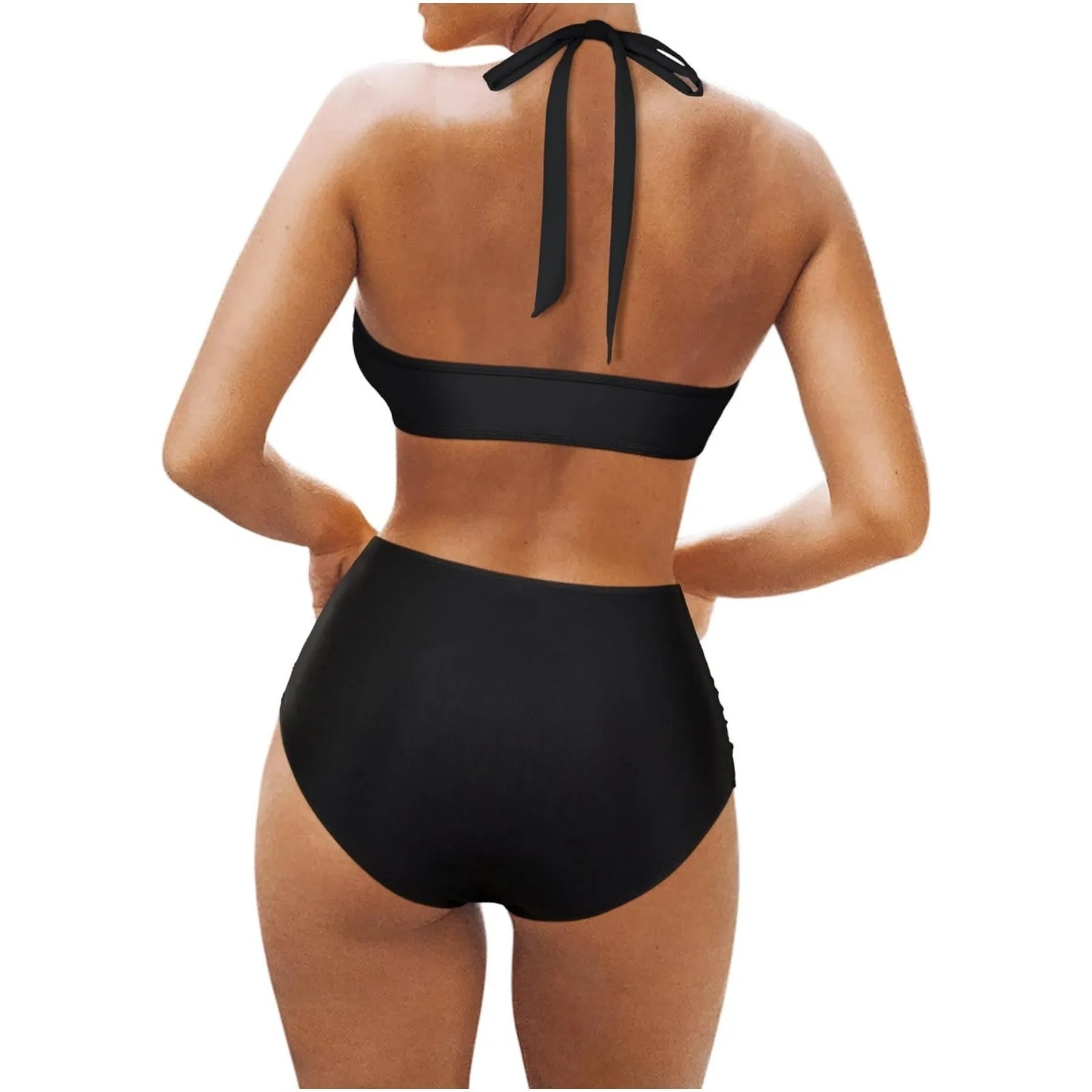 Women's polyester swimsuit bikini set in black, rose red or leopard print colours