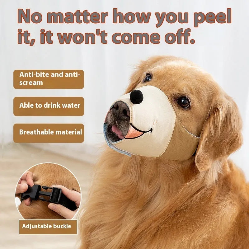 Canvas dog muzzle mouth cover in Ollie Brown Bear colour with weight-based sizing for 3kg to 50kg dogs