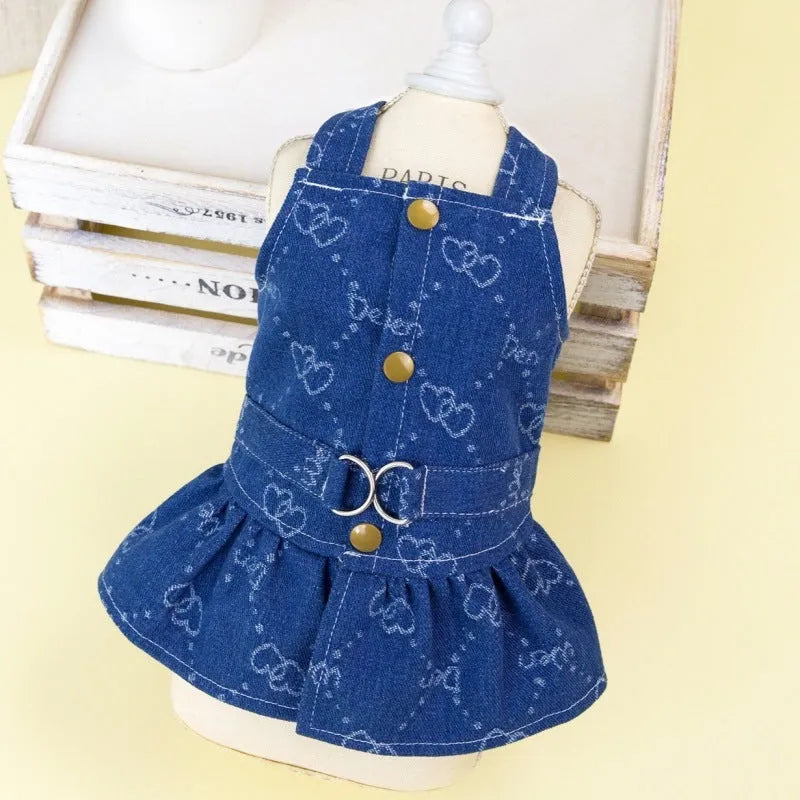 HNXD Denim princess-style dog dress in bracket skirt design for small breed spring and autumn clothing