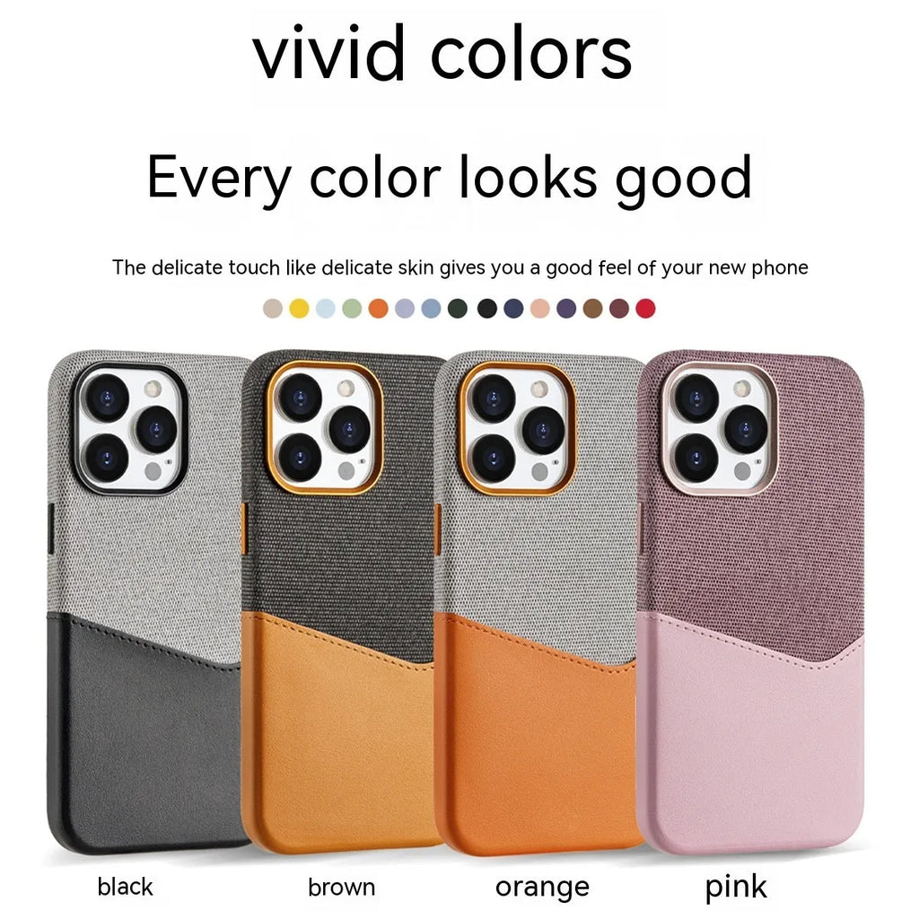 Leather magnetic card phone case for iPhone in black with colour-matching design and card slot visible