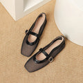 Women's breathable mesh low heel pumps with square toe and buckle fastening in various colours