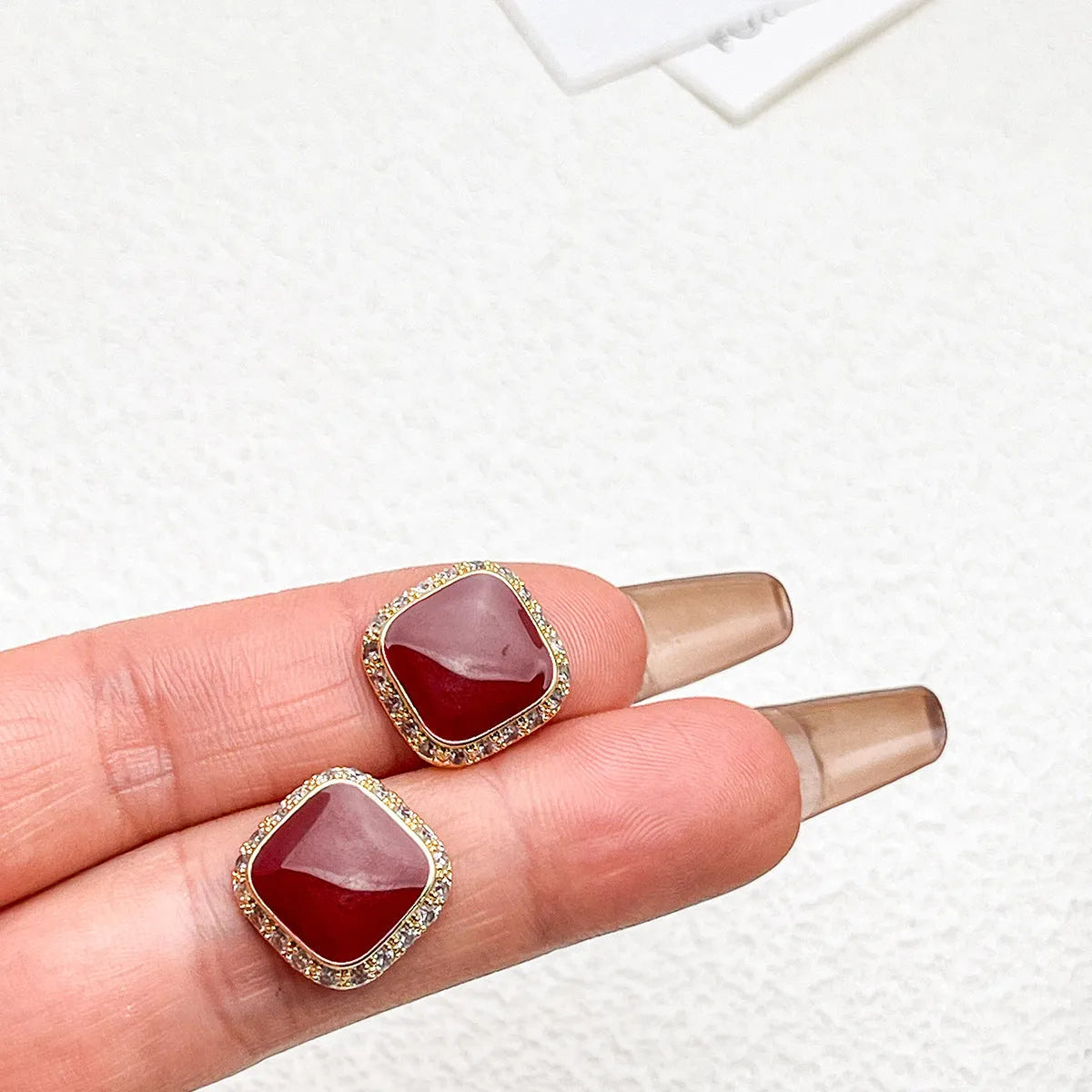 Retro red geometric square earrings with alloy construction and sweet cool style