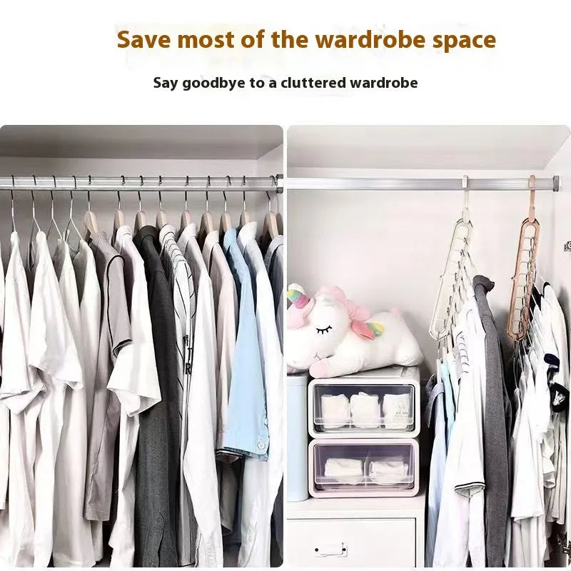 Plastic nine-hole hanger in selected colour for pant storage and folded garment organisation