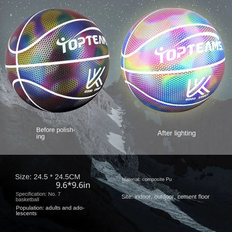 Holographic luminous reflective basketball size 7 in chroma and white colours