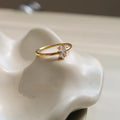 Golden stainless steel ring with either love heart or oval charm on simple band