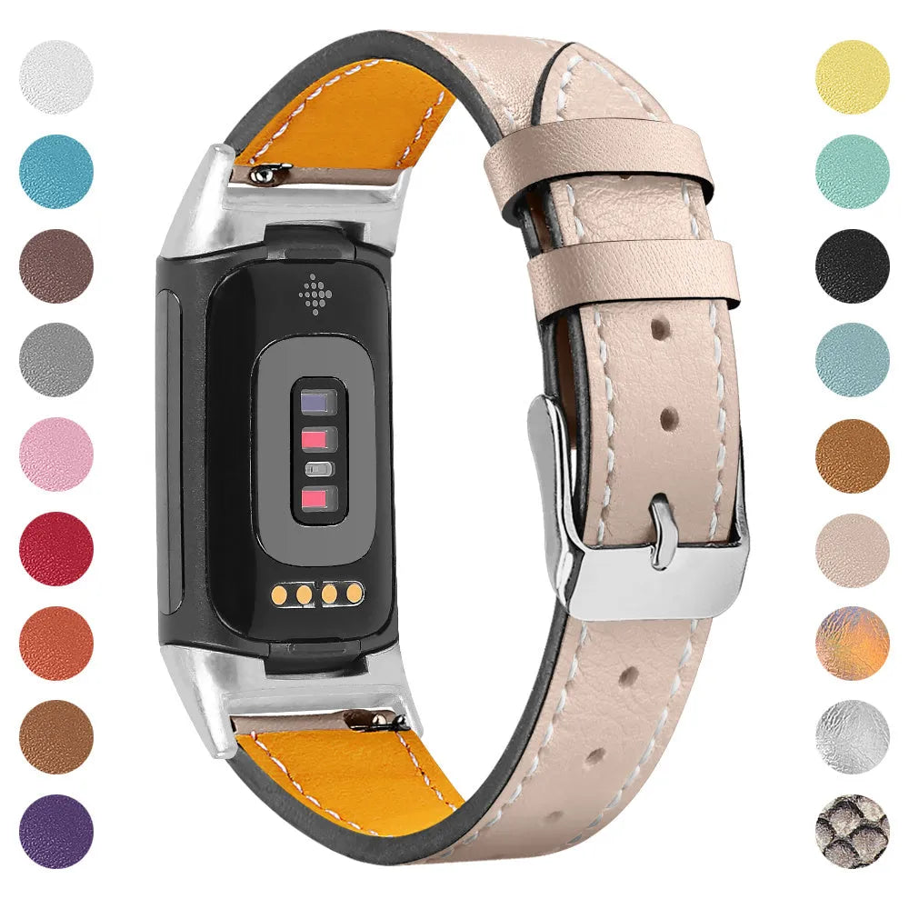 Genuine cowhide leather strap for Fitbit Charge 5 and Charge 6 in multiple colour options