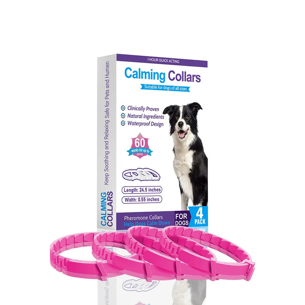Four dog anxiety relief collars in different colours with 62cm length and Chinese style patterns