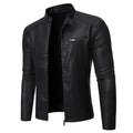 Men's cowhide motorcycle leather jacket in black plain style with pocket decoration