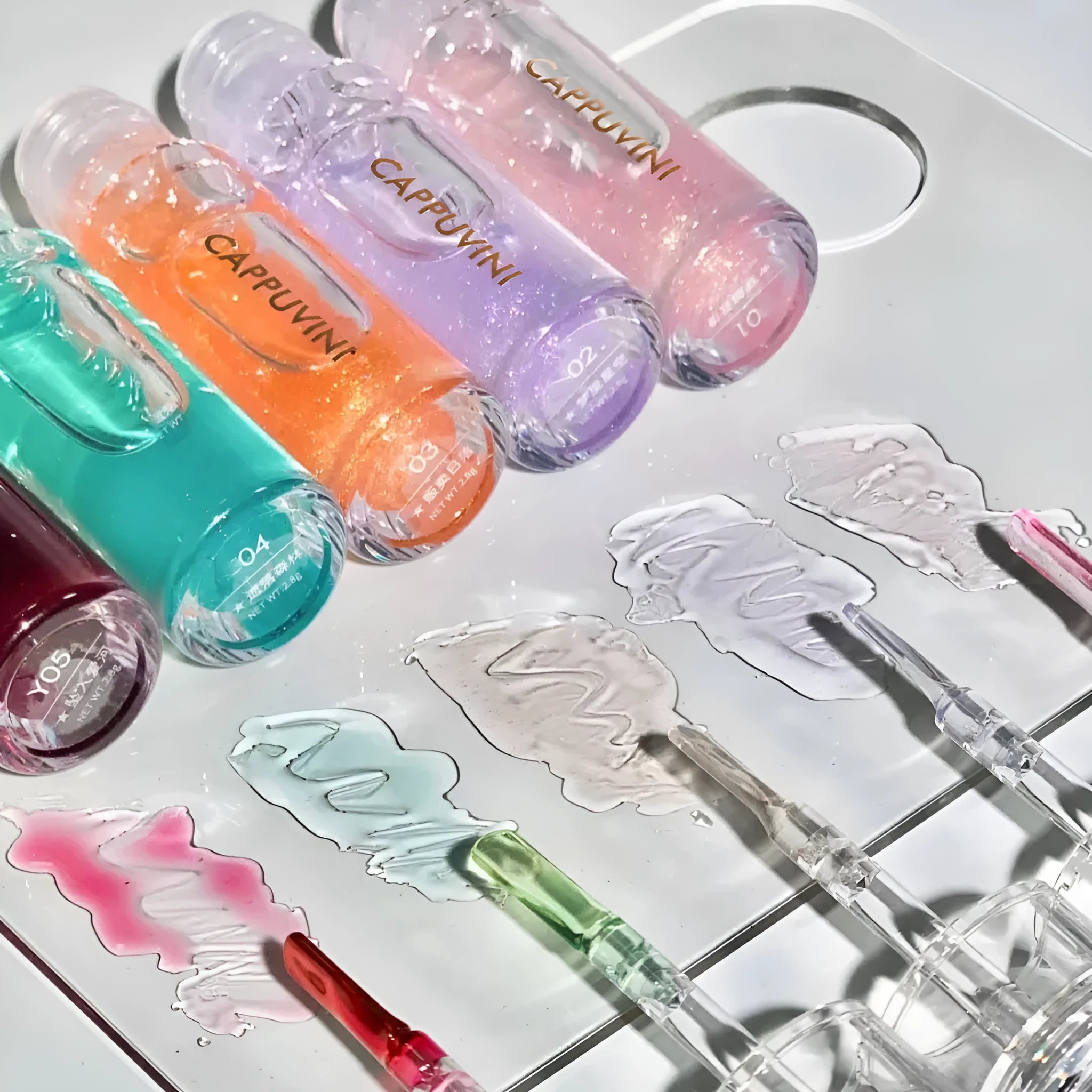 Water light lip gloss transparent moisturising lip balm five colour options including Crossing The Cloud and Dream Starry Sky