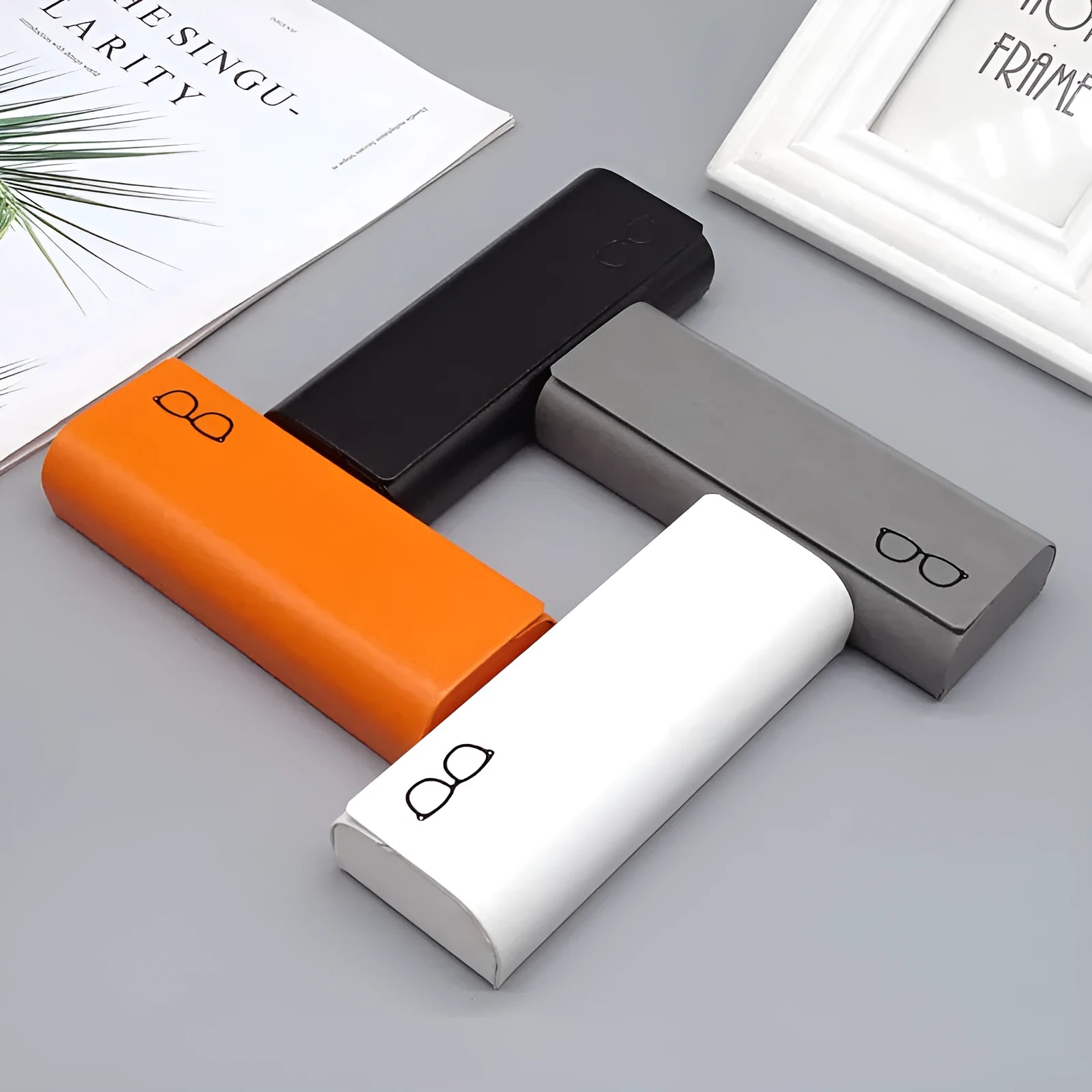 Leather glasses case in gray for storing reading or sunglasses
