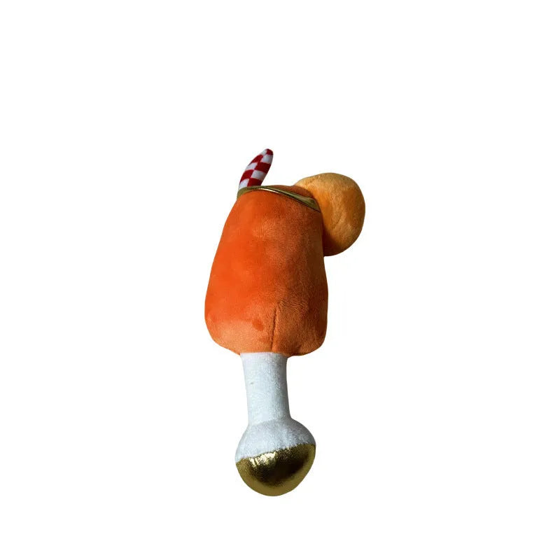 Yellow beer bottle shaped plush squeaky dog toy with teeth cleaning function