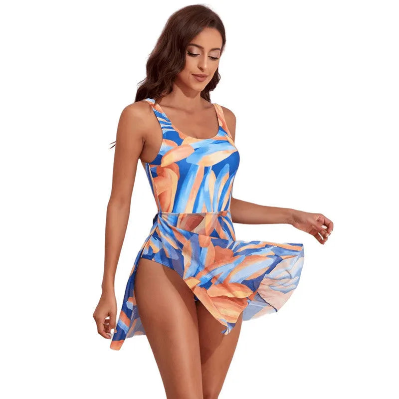 Women's single-shoulder one-piece swimsuit with slim waist and colourful digital floral print