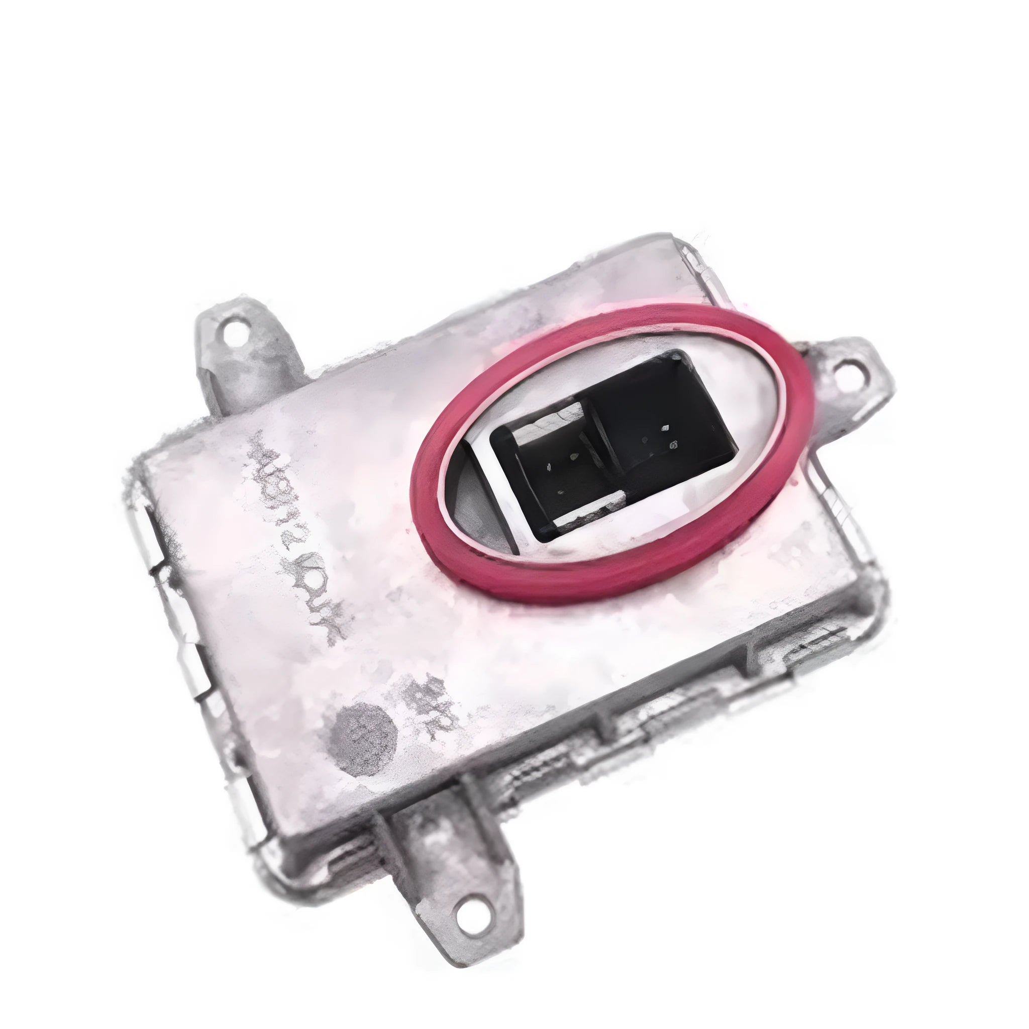 Metal headlight ballast unit showing 14cm x 11cm x 4.5cm dimensions