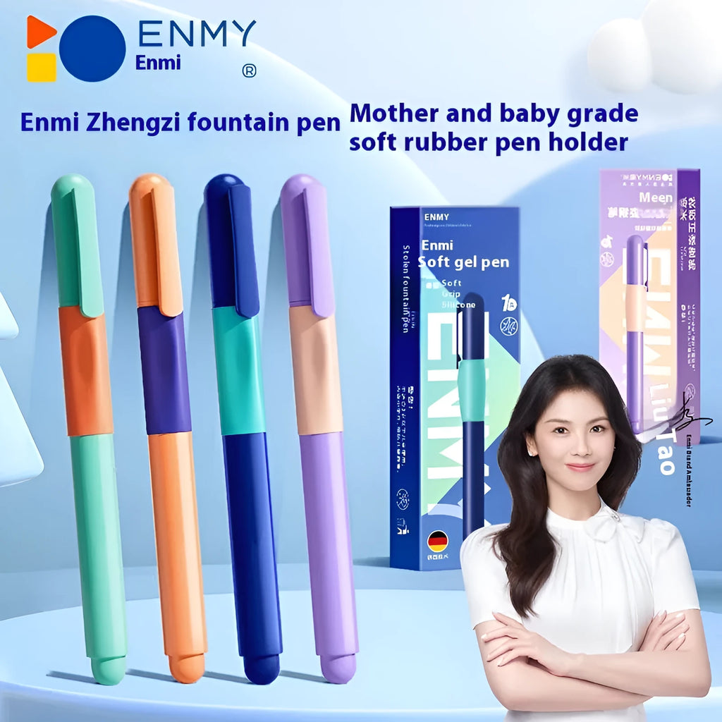 Student posture correction pen with triangular grip in blue, green, purple, and orange colours