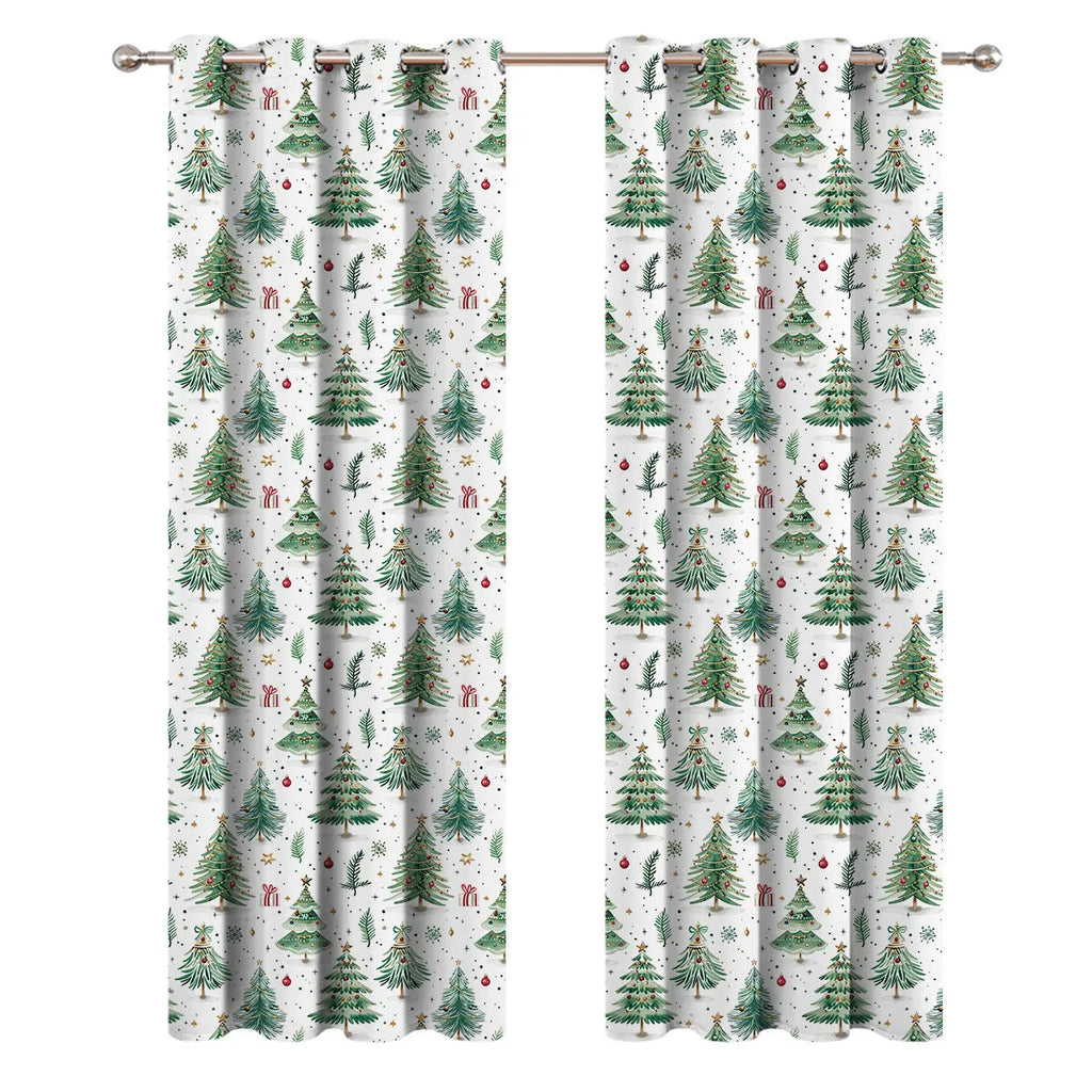 Christmas Forest Punching pattern shading curtain in modern simple style hanging on a window.