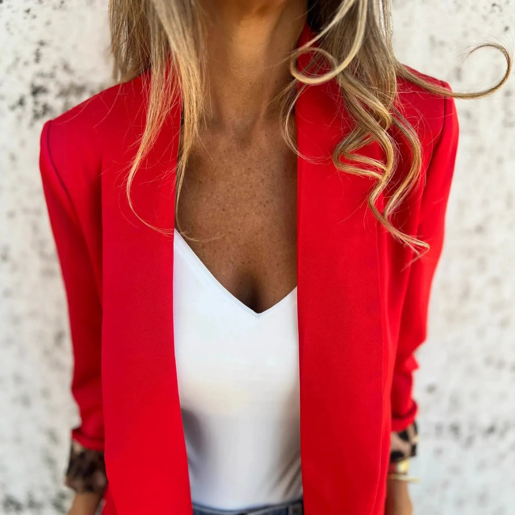 Women's black slim fit blazer coat with 3D cheetah print animal pattern and regular sleeves