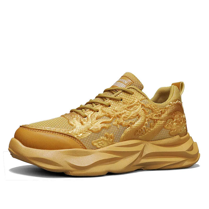 Loong dragon pattern casual sneakers with fly knit upper and rubber sole