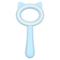 Blue and white double-sided pet grooming brush with deshedding teeth and massage comb on opposite sides