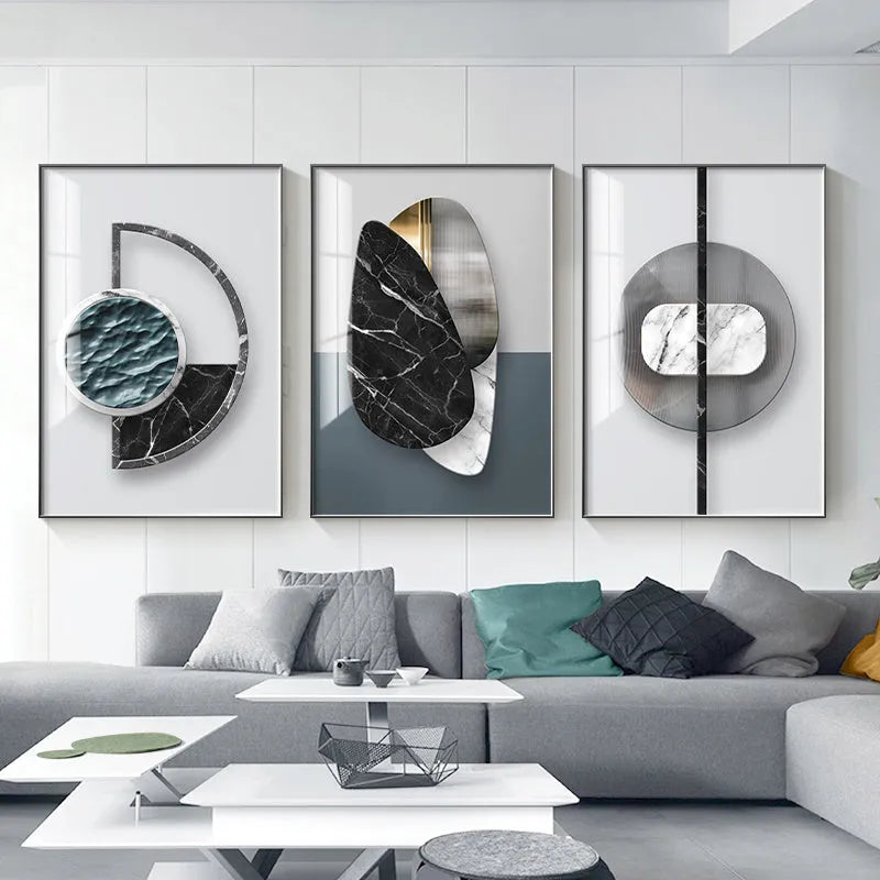 Abstract geometric pattern printed on a canvas wall art poster in a modern style.