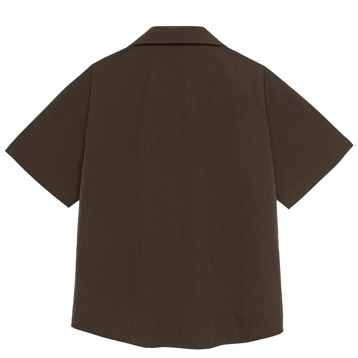 Brown striped quick-drying outdoor shirt with Cuban collar and short sleeves