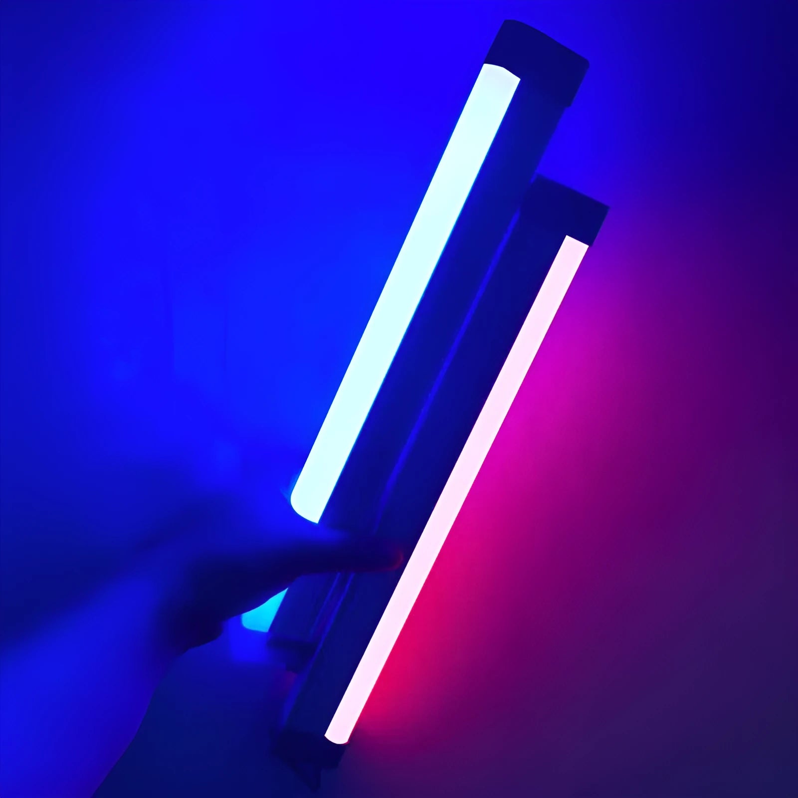 Rechargeable dimmable LED fill light tube in blue and purple colours for photography and room lighting