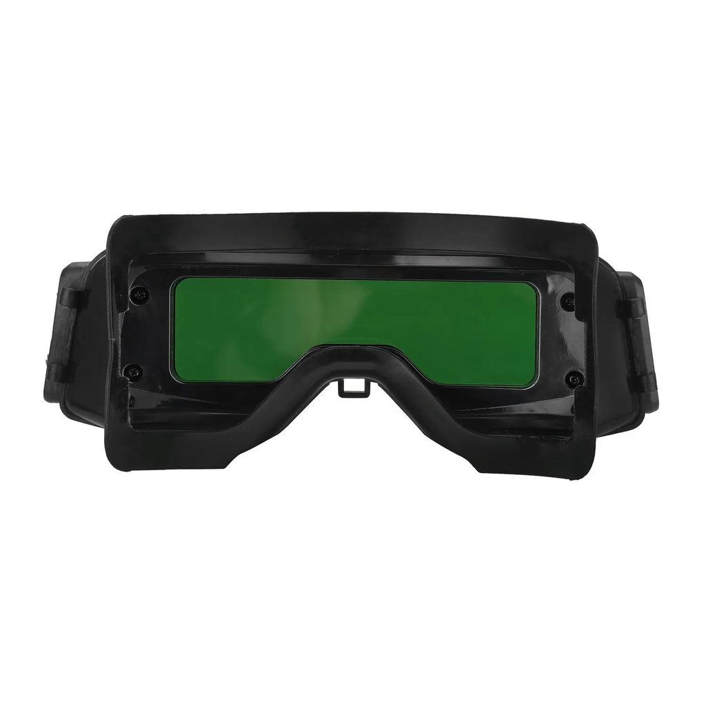 Black automatic darkening welding mask with adjustable shade range and 122.5x35mm viewing area