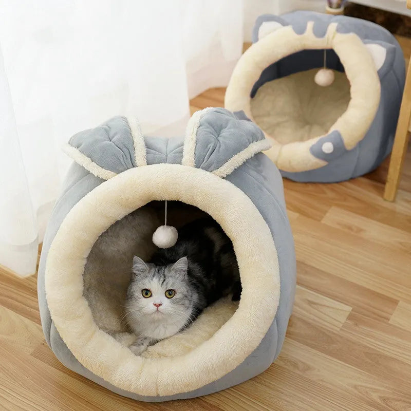 Cat house villa enclosed cat bed with litter tray in grey, suitable for pets up to 25 kg