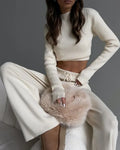 Women's cotton blend long-sleeve leisure suit set in apricot colour with matching trousers