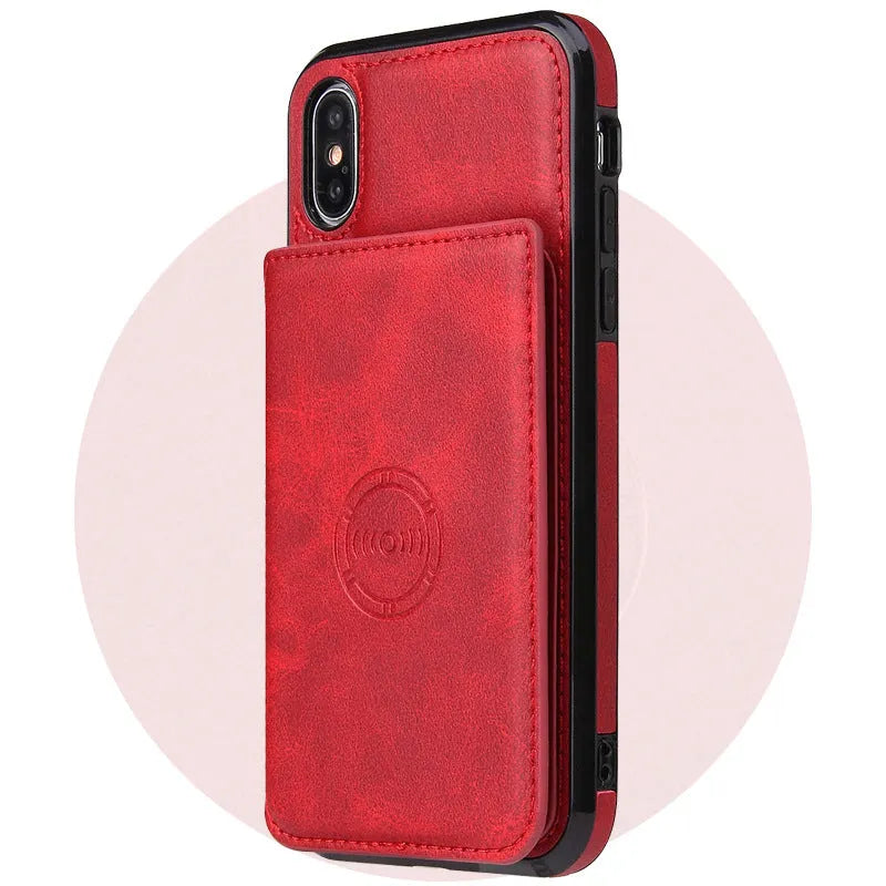 iPhone 11 imitation leather card wallet phone case in various colours showing integrated card slot