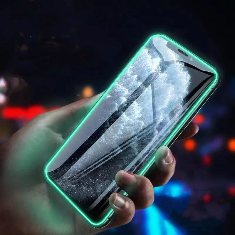 Luminous tempered glass screen protector for iPhone glowing in dark with full cover edge protection