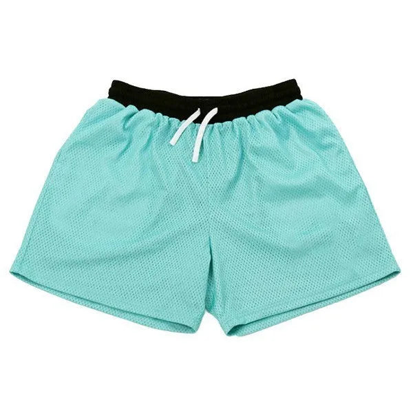Men's solid colour mesh quick-drying shorts in black, shown flat.