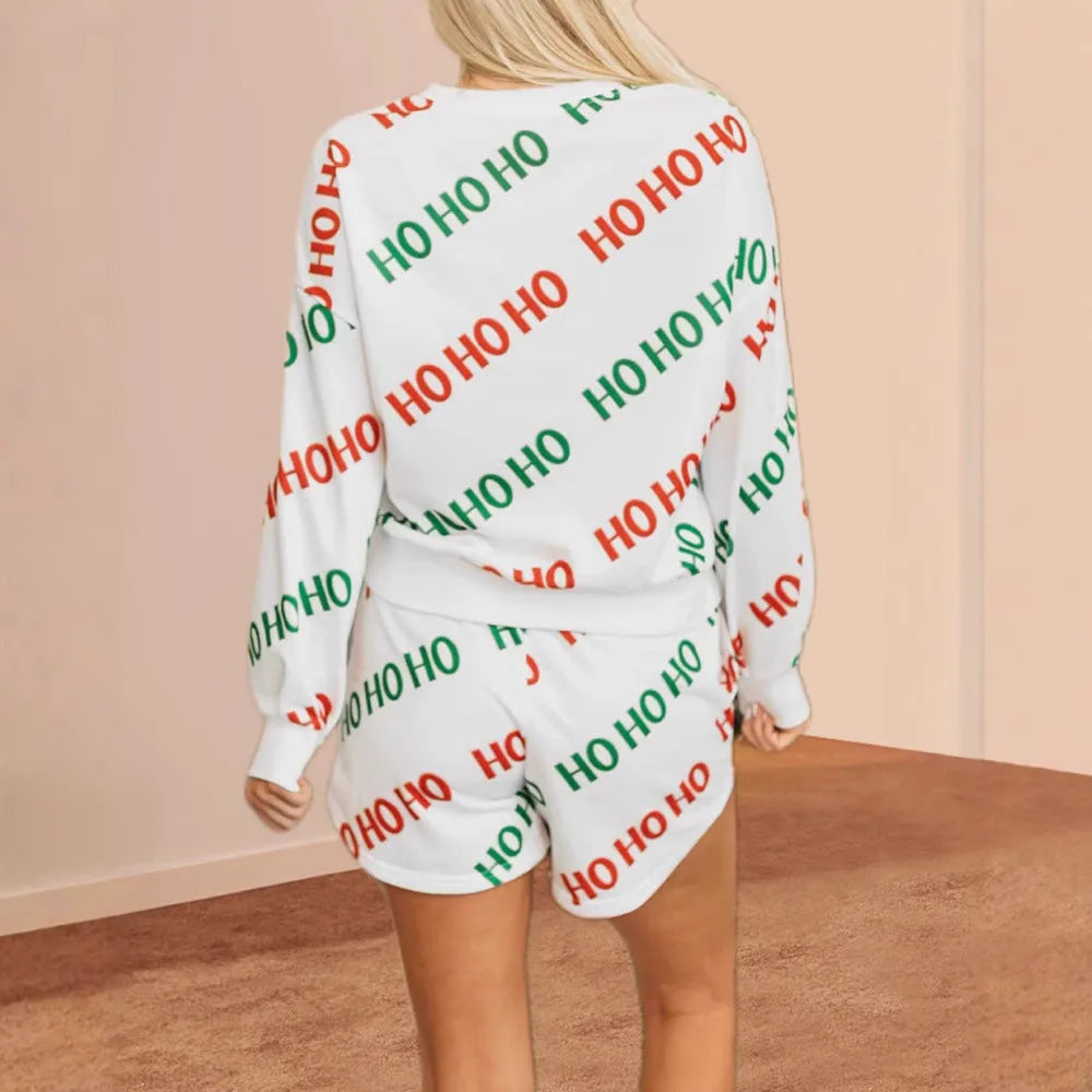 White women's two-piece suit with letter printing, long sleeves, and street fashion styling