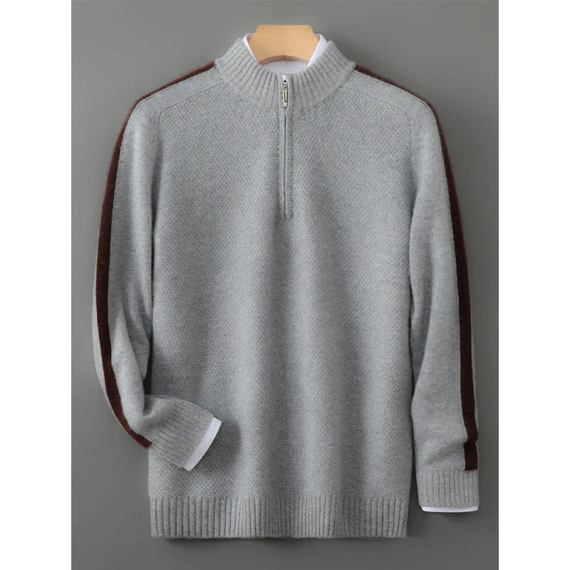 Plus size slim fit sheep wool sweater with half-height zip and round neck in four colour options