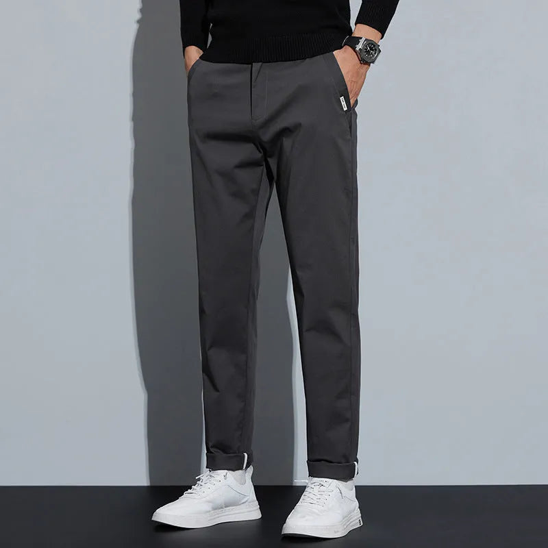 Combed cotton light business casual trousers for men in dark gray, mid-waist style