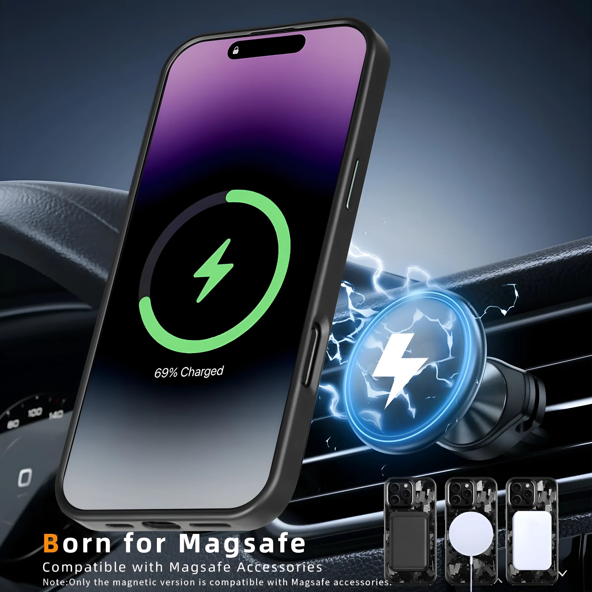 Carbon fibre iPhone 17 phone case with metal frame and forged pattern detailing in black frame blue gold colour with magnetic option