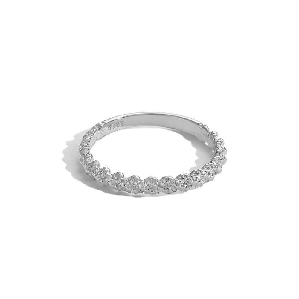 S925 sterling silver geometric twist ring with hexagon and octagon design, white gold colour, side view