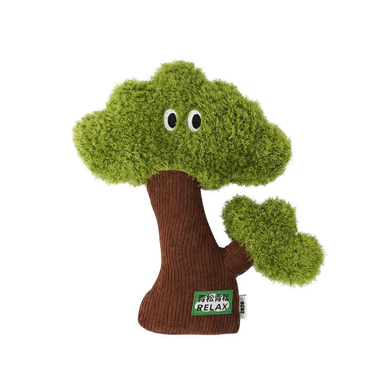 Green pine tree cat toy with mint filling and tease stick