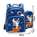 Blue cartoon anime print school backpack with double straps and matching pencil case for students