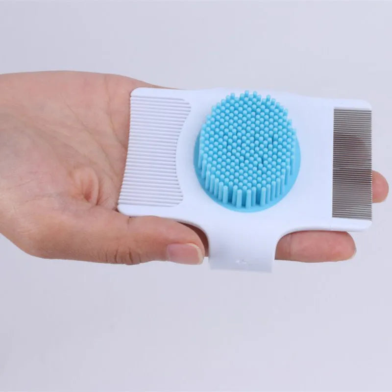 Multifunctional pet comb with floating hair removal, massage and flea removal functions in blue colour