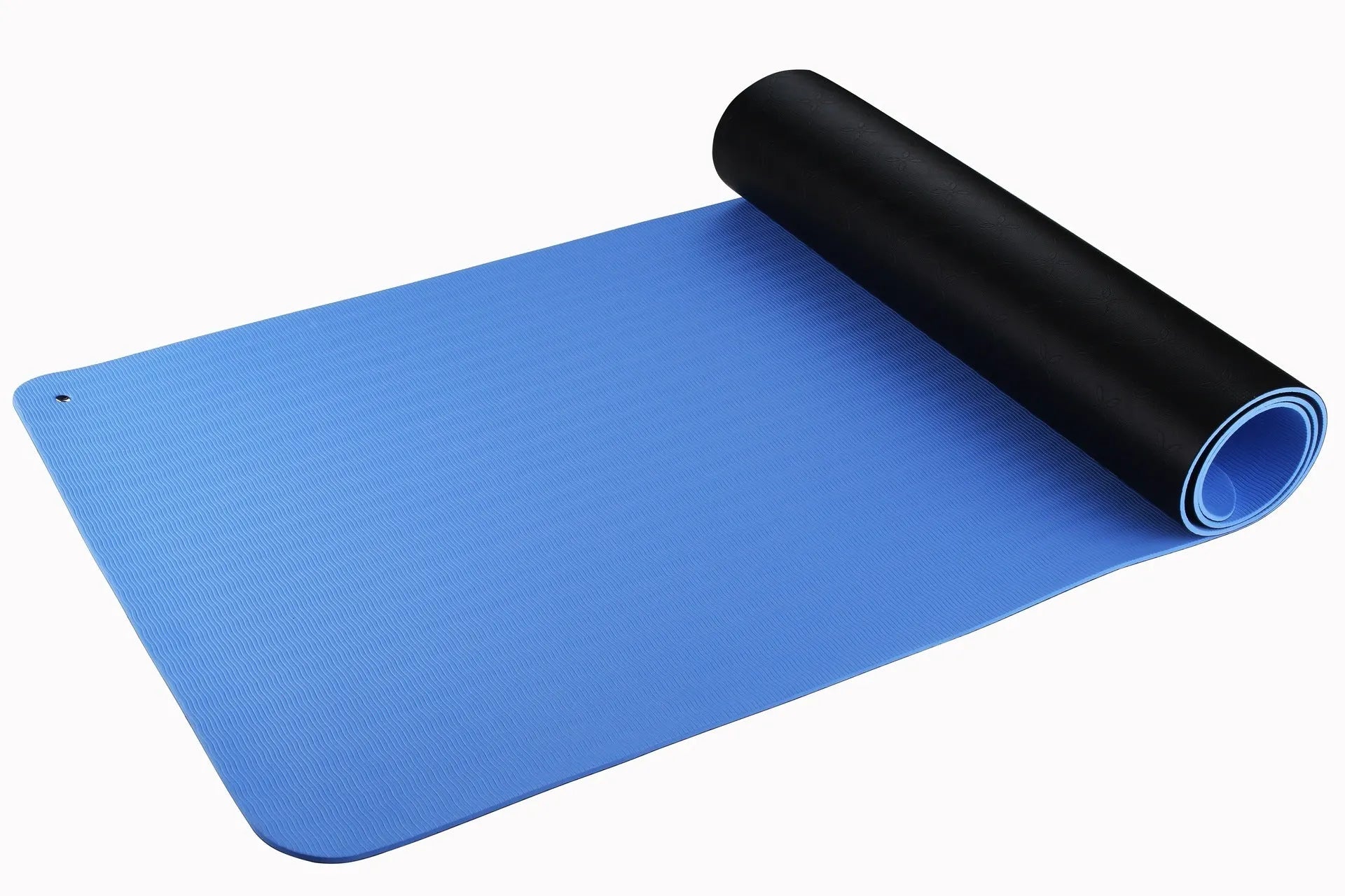 Blue conductive yoga mat with grounding wire, plant and flower pattern, 182x61cm dimensions