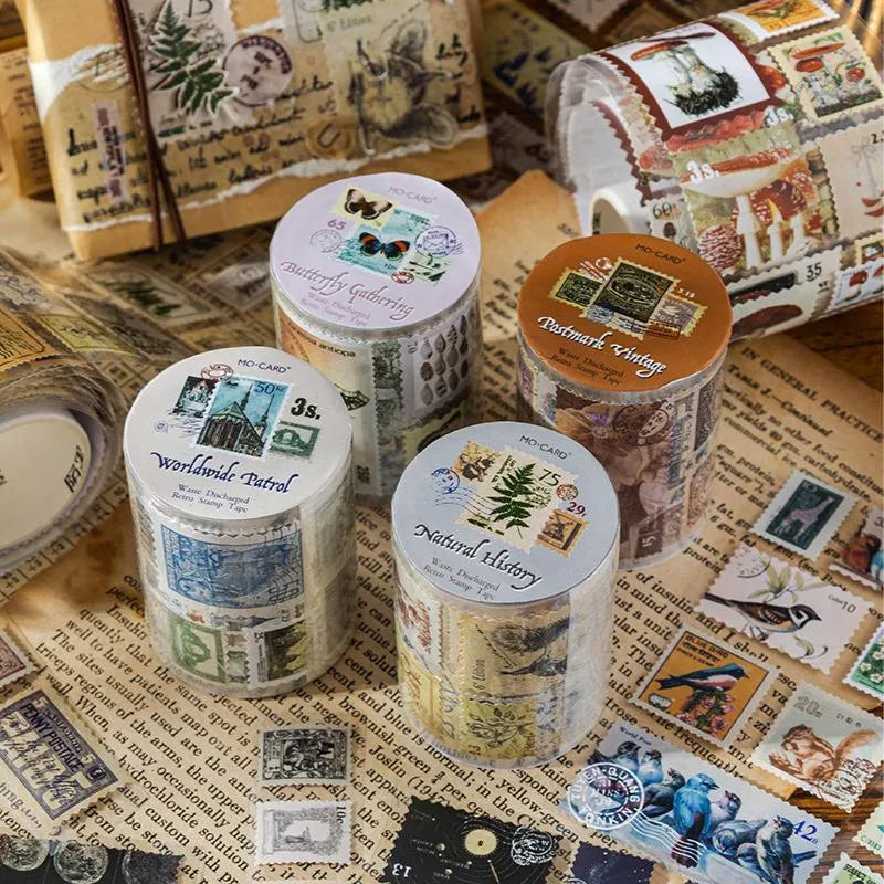 55mm wide coated paper stamp roll with retro patterns for journal decoration