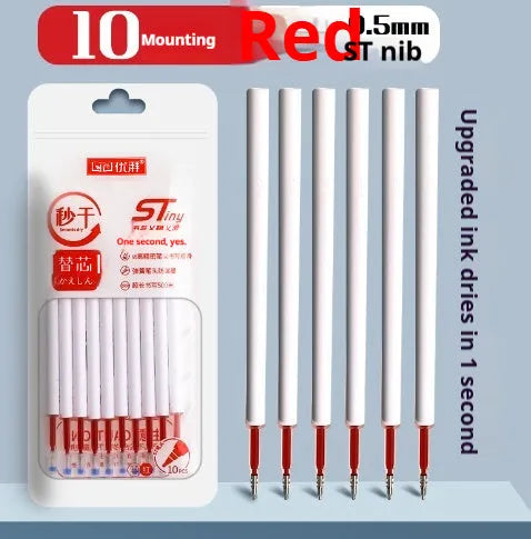 Quick-drying ballpoint pen refill in black, blue, red and ink blue colours, 10-bag pack