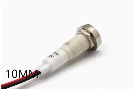 10mm stainless steel edge plastic indicator light with wire in multiple colours