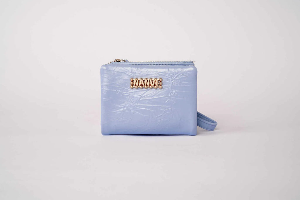 Women's short PU zipper wallet in khaki with stone pattern decorative element, compact design.
