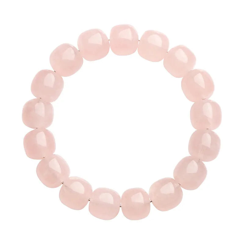 Pink crystal barrel bead bracelet with 11x12mm geometry beads and grinding finish