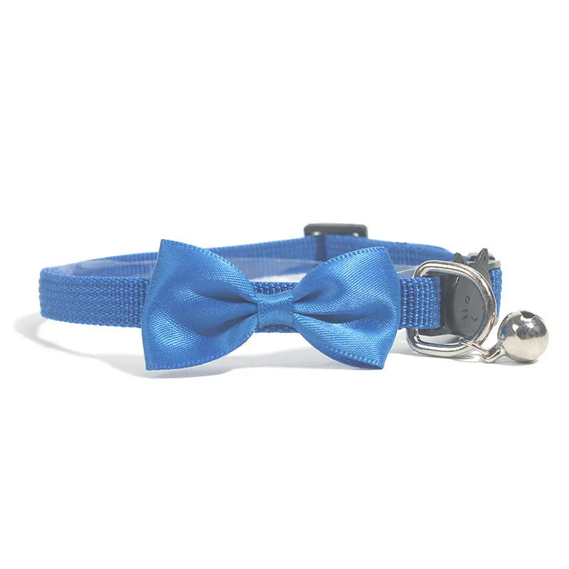 Adjustable nylon cat bow collar with bell in striped pattern, multiple colour options