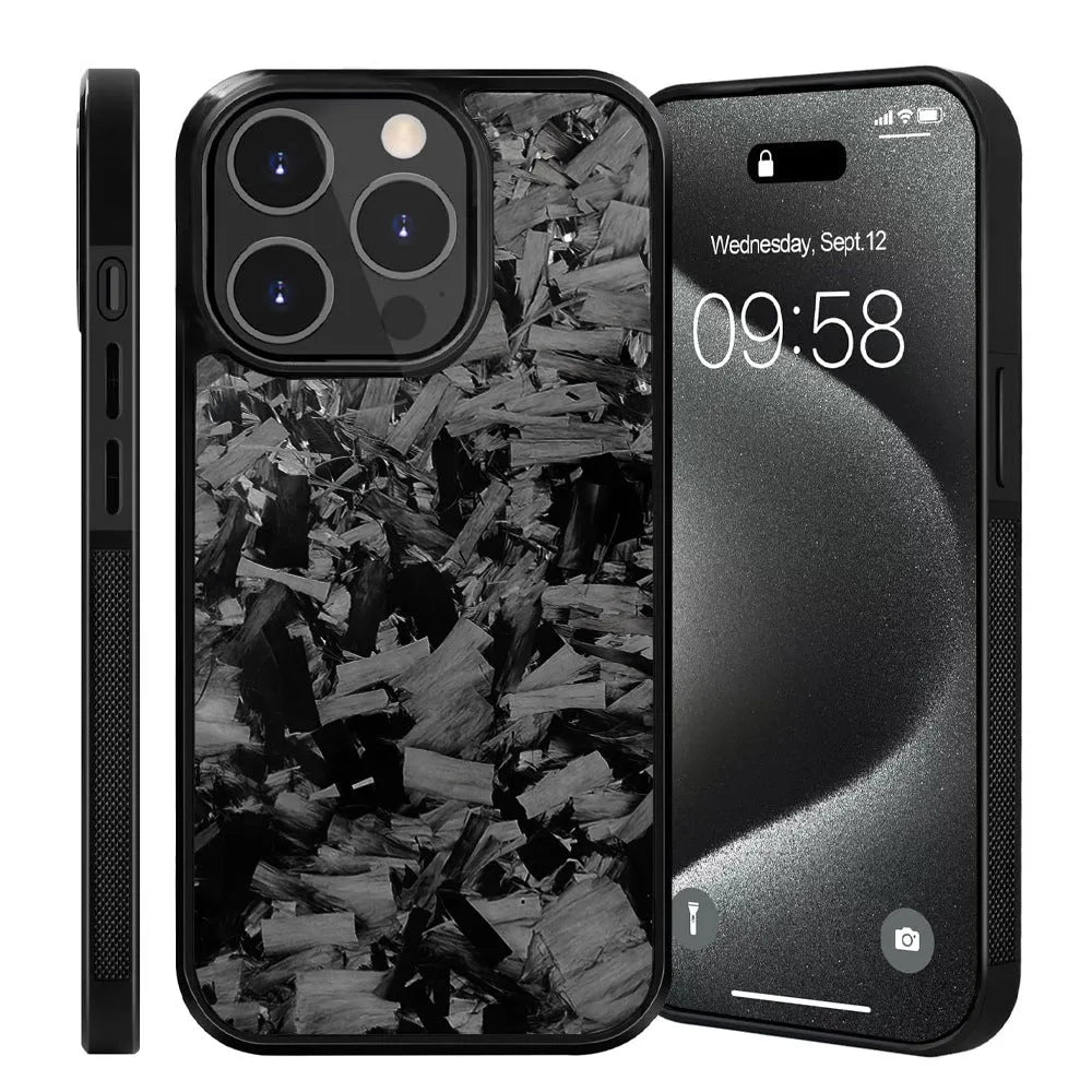 Carbon fiber phone case for iPhone 15 Pro Max 13 Pro in black, shockproof and anti-fall all-inclusive style
