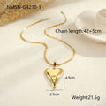 Stainless steel double heart snake bones chain necklace with geometric pendant in gold or steel colour