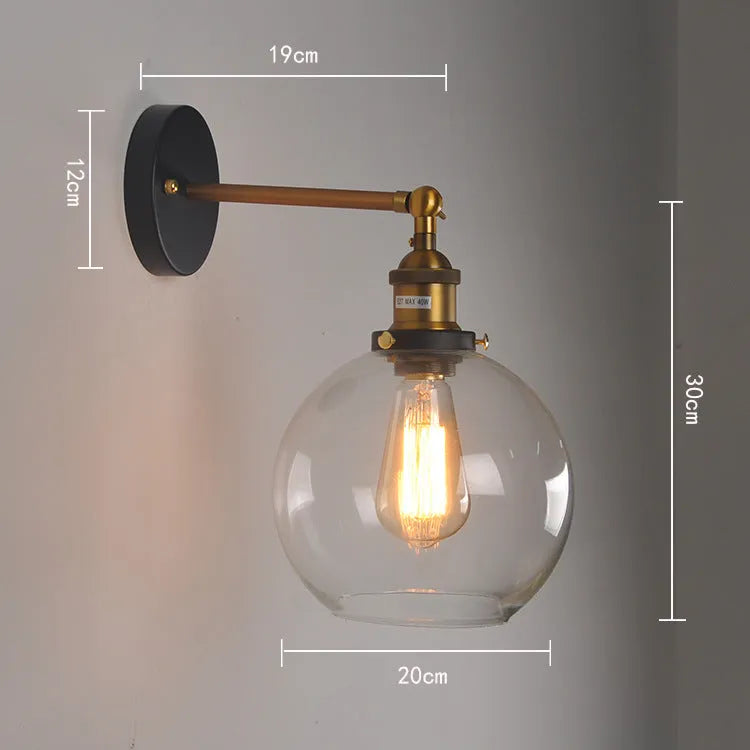 20cm retro round ball glass wall lamp with aluminium holder in amber finish